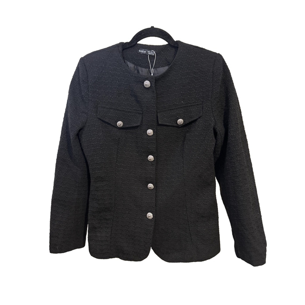 SHEIN Size M Boucle Textured Black Jacket Blazer
